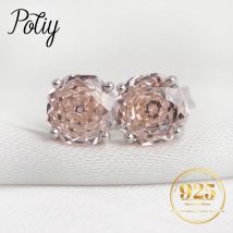 Potiy Rose Cut Octagon Morganite Pink Stud Earrings, 1.5ct Cubic Zirconia 925 Sterling Silver Earrings for Women Mother Day