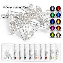FY 100 Stück 3 mm LED-Dioden, ultrahell, warmweiß, rot, grün, blau, UV, lila, gelb, orange, rosa, 2 V, 3 V, mehrfarbiges Emitting-Sortiment
