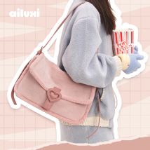 AILUXI Einkaufstasche für Damen, rosa, großes Fassungsvermögen, einzelne Schultertasche, handgehaltene Umhängetasche, Plüschtasche für Pendler, Valentinstag, Weihnachtsgeschenk