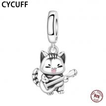 CYCUFF 2025 Neue 925 Sterling Silber Singen Katze Anhänger Charms Trend Schmuck Geburtstag Party Perlen Dekoration Frauen Armband Geschenk
