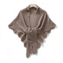 Chic Autumn Winter Women's Versatile Commute Shawl 100% Merino Wool Minimalist Heavy-Duty Hollow Knit Soft Thermal Solid Color