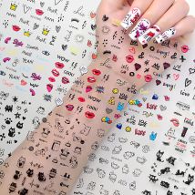 30 pz/set 3D Del Fumetto Del Gatto Unghie Artistiche Adesivi Nero Graffiti Animale Arco Stella Cuore Decalcomanie Per Unghie Kawaii Autoadesiva Manicure Slider