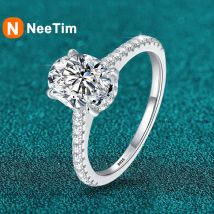 NeeTim 1ct 2ct 3ct Oval Cut Moissanite Rings for Women 925 Sterling Silver Lab Diamond Wedding Engagement Ring Gemstone Band