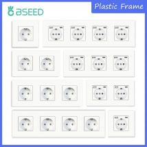 BSEED-enchufes de pared de la UE, enchufes de corriente USB tipo C, enchufes eléctricos dobles, enchufes triples, marco de plástico, enchufe alemán con USB Dual