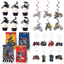 Dirt Bike Party Favor Supplies Motorrad Geburtstagsdekorationen Motocross Geschenktüten Cupcake Topper Aufkleber für Kinder Leckerli Schule