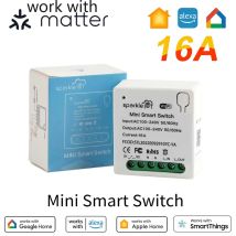 Mini Interruttore Smart WiFi 16A Compatibile con Matter, Presa a Doppio Controllo con Funzione Pass-through e Disconnessione, Funziona con Telecomando, Timer, HomeKit e Alexa