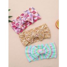 Baby Print Bows Headbands For Girls Cable Knit Turban Children Elastic Kids Hair Bands Newborn Toddle Headwrap Hair Accessories