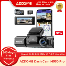 Ulepszony rejestrator samochodowy AZDOME M550 Pro 4K, kamera przednia, Wi-Fi 5.8Ghz, GPS, czujnik G, rejestrator samochodowy DVR, 6 diod IR do widzenia w nocy, monitor parkowania