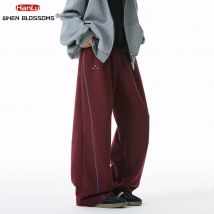 HANGLU 2025 Pantaloni sportivi pesanti da uomo Punto a contrasto Gamba dritta Vestibilità ampia Pantaloni da jogging casual streetwear