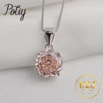 Potiy 2 Karat Morganit, rosa, achteckig, Rosenschliff, Anhänger, Halskette, ohne Kette, Zirkonia, 925er Silber, Schmuck, Geschenk