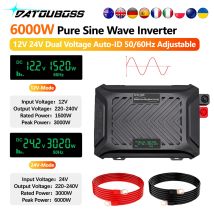 DATOUBOSS 6000W inverter a doppia tensione 12V24V a 220V-240V onda sinusoidale pura 50 60HZ inverter per auto regolabile per camper campeggio casa