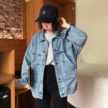 Jeans jacke Damen Frühling Herbst neue High Street Jeans Mantel übergroße lose Basic Jacken einfache vielseitige Revers Oberbekleidung