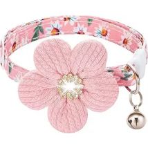 Katzenhalsband, abreißbares Kätzchenhalsband mit Blumen-Strasssteinen, Kitty-Halsband mit Glöckchen, florales Haustierhalsband mit für Katzen und Welpen