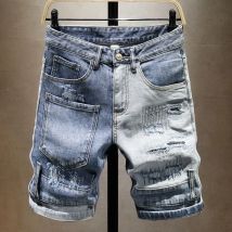Pantaloncini di jeans elasticizzati a gamba dritta con foro di nuova tendenza estiva da uomo casual larghi sportivi comodi jeans di alta qualità 28-36