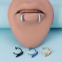 1Pair Stainless Steel Fang Lip Cuffs, Clip on Mouth Non Piercing Lip Rings, Halloween Fake Body Piercing Jewelry for Women Men