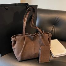 Suede Shoulder Bags for Women Large Suede Totes Lightweight Underarm Bag Casual Shopper Handbag Solid Color Travel Bucket Bags