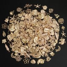 KC/Vintage Gold Color 10/20/30/50/100pcs Metal Animal Moon Conch Shell Charms For Jewelry Making Bulk Flower Leaf Pendant Charm