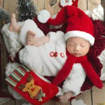 Ylsteed 3-teiliges Set für Neugeborene, Weihnachtsoutfit für Fotoshootings, weißer Overall für Babys, Anzug mit Mütze, Schal, Foto-Requisiten für Kleinkinder