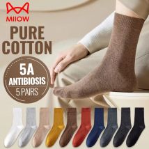 MiiOW 92% Pure Cotton Socks Men Business Dress Long Sock Crew Socks Antibacterial Anti Odor Anti-Pilling Breathable Sport Sock