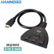 Hannord HDMI-compatible Splitter Cable 4K Video Switcher Adapter 3 Input 1 Output Port Hub For PC TV Projector Monitor