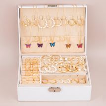 Goldfarbenes Metall-Schmuckset für Frauen mit Schmetterlings-Halsketten, Creolen mit Imitationsperlen, einfache Ringe, keine Box im Lieferumfang enthalten