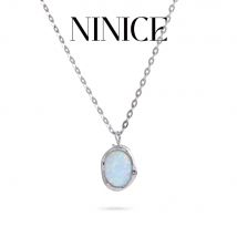 NiNice Stilvolle verarbeitete Halskette mit kleinem Anhänger aus Opalstein, Gold- und Silberfarben, Edelstahl, exquisites Schmuckzubehör