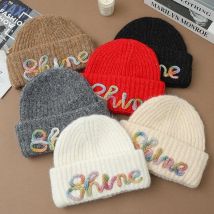 Y2K Bunte Brief Stickerei Wolle Acryl Gestrickte Hut Männer Frauen Beanie Winter Warme Mützen Hip Hop Skullies Outdoor Casual Cap