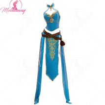 MOBBUNNY Damen Prinzessin Derivative Sexy Dessous Tanzkleid Kostüm Neckholder Top und Rock mit Ärmeln und Hüfttasche Halloween
