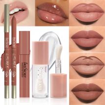 3-teiliges samtmattes Lippenstift + Lipliner + Lippenöl-Set – wasserfestes, langlebiges Lippen-Make-up-Set