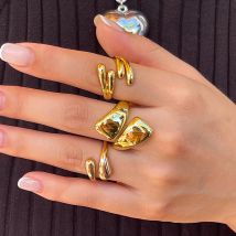 Ingemark 3Pcs/Set Punk Smooth Water Drop Open Rings for Women Lady Vintage Gold Color Knuckle Ring Charms Daily Jewelry Gift New