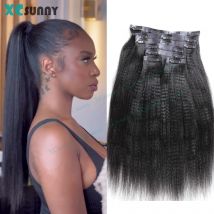 PU Clip In Hair Extensions Yaki Straight Seamless Clip Ins Human Hair Double Drawn Skin Weft Clip In For Women 100g-240g