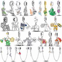 Charms Plata De Ley 925 Animals Dog Cat Owl Rabbit Lion elephant dinosaur Charm For Origina Bracelet Bangle Jewelry Making Beads