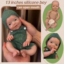 Muñecas Reborn de silicona de 13 pulgadas con boca abierta, muñecas para bebés recién nacidos sin pintar/pintadas, cuerpo real de silicona