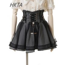 Japanese Liz New Spring Lace Edge Leather Ring High Waist Pleated Skirt Ribbon Bow Short Plaid Skirts Big Bow Lolita Blouses