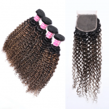 Unice Hair FB30 Brown Highlights 3/4 Pcs Jerry ricci brasiliani fasci di tessuto dei capelli umani con chiusura estensioni dei capelli Remy