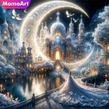 Momoart New Arrival Diamond Mosaic House Landscape Painting Castle DIY Picture Of Rhinestones Diamond Embroidery Moon Home Decor