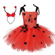 Mädchen Marienkäfer Tutu Kleid Punkte Blumen Mädchen Kostüm Insekt Red Bug Cosplay Kostüm für Kinder Halloween Karneval Party Kleidung