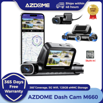 AZDOME 360 °   Kamera samochodowa 4CH Dash Cam M660 2.5K+3*1080P GPS 5G WiFi Rejestrator wideo DVR z wbudowaną pamięcią 128GB eMMC, tryb nocny, tryb parkowania 24H