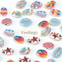 30 Stück gemischte bedruckte Muschelperlen für die Schmuckherstellung, Kauri-Kauri-Charm-Perlen, DIY-Halskette, Armband, Zubehör, Schmuckzubehör
