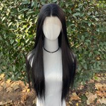 Tiefschwarze 13x4 synthetische Lace-Front-Perücken für Frauen, hitzebeständiges Haar, leimlose Perücke, 66 cm lange, seidige, gerade Perücke, 150 % Dichte
