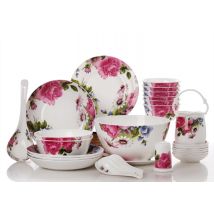 30-teiliges Set, Geschirr aus Bone China mit Blumenmuster, Beauty-Keramik-Essschüssel-Set, Speiseteller, Lebensmittelbehälter, Aufbewahrungsbehälter für Lebensmittel