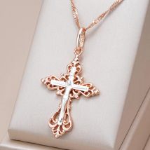 Kinel neue orthodoxe Kirche Kreuz Anhänger Halskette für Frauen Männer Roségold Silber Farbmischung Charme täglich feinen ethnischen Schmuck