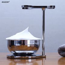 iRAZOR Deluxe Safety Razor And Shaving Brush Stand with Stainless Steel Bowl - Metal Holder for Extended Brush and Razor Life