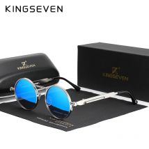 KINGSEVEN 2024 Polarisierte Männer Sonnenbrille UV400 Gothic Steampunk Stil Männlich Runde Brillen Legierung Rahmen Mode Sonnenbrille