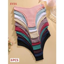 6PCS/Set Cotton Waffle Underwear for Women Sexy Low-Waist Brazilian Panties Female Breathable Solid Color Soft Lingerie Bikini