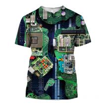 T-Shirt mit elektronischem Chip, 3D-Druck, cooles Leiterplattenmuster, lustiges Hip-Hop-Street-Fashion für Herren, lässig, Rundhalsausschnitt, kurzärmelig