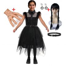 Freaker Family Charmantes Ballkleid Mädchen Halloween Kostüm Schwarz Party Ballkleid Kinderkleid Film Gothic Cosplay Karneval Bekleidung