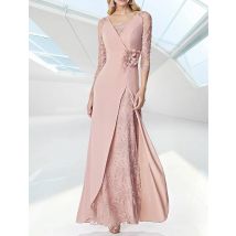 A-Linie, elegantes formelles Abendkleid, Strandkleid für Hochzeitsgäste, bodenlang, 3/4-Ärmel, Chiffon-Stickerei, 2025, kostenlos individuell gestaltet