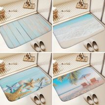 Blauer Strand Sand bedruckte Boden matte Ozean Holzmaserung Home Hotel Bad Eingangstür Teppich rutsch feste wasch bare Flur Küchen teppiche