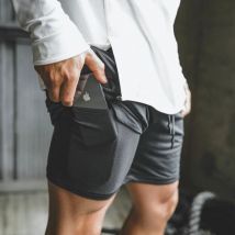 Sports horts Männer Doppeldeck-Laufs horts 2-in-1-Strandshorts lüften im Sommer neue eingebaute Taschen-Fitness-Trainings shorts